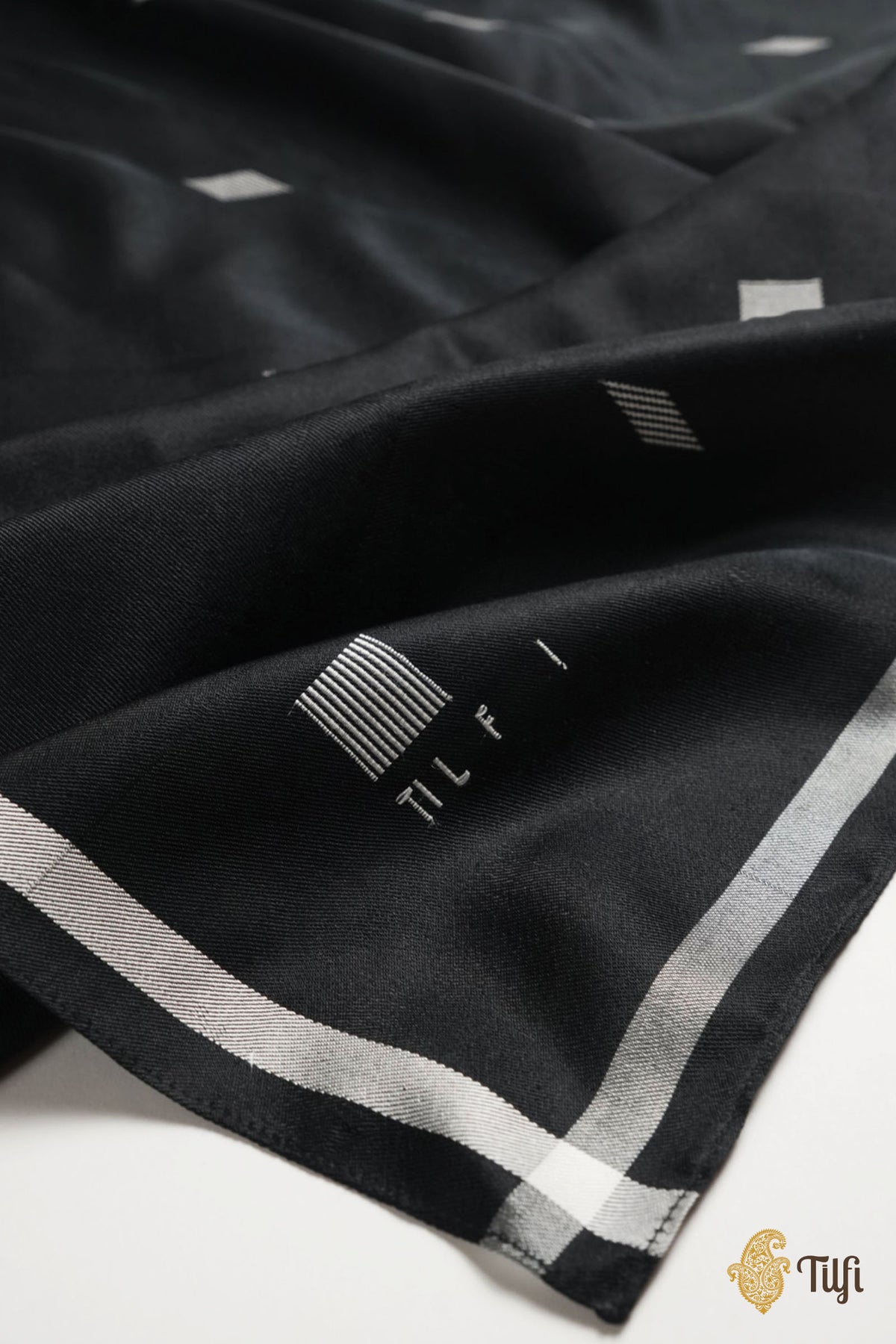 Black Grid Pure Silk Twill Scarf