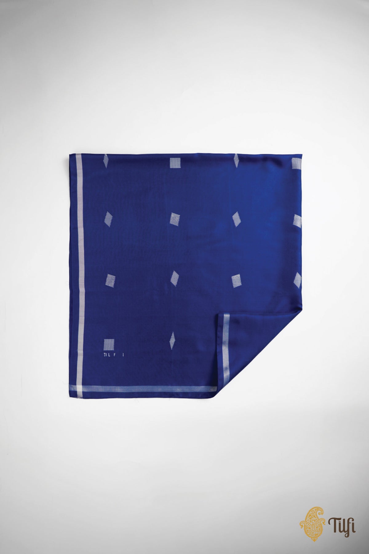 Midnight Blue Grid Pure Silk Twill Scarf