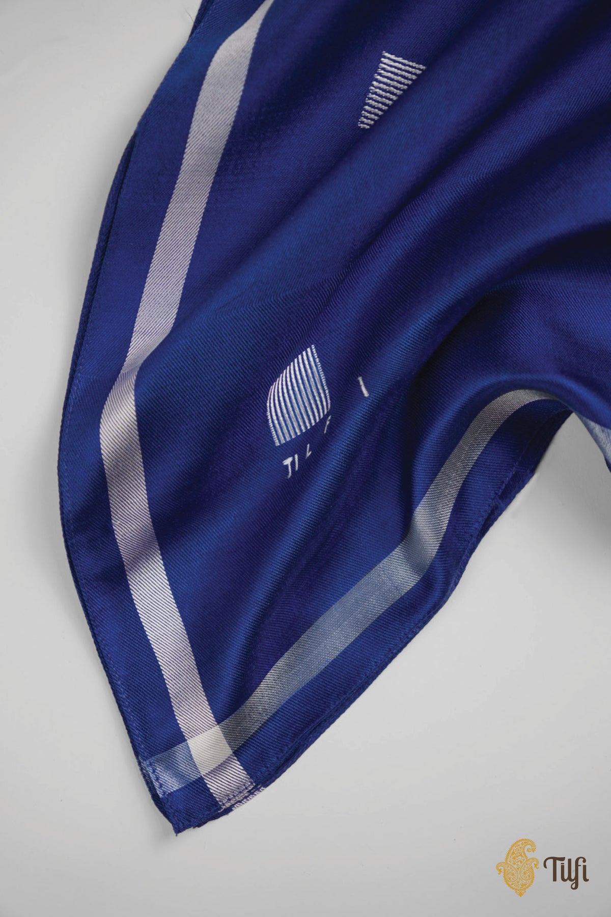 Midnight Blue Grid Pure Silk Twill Scarf