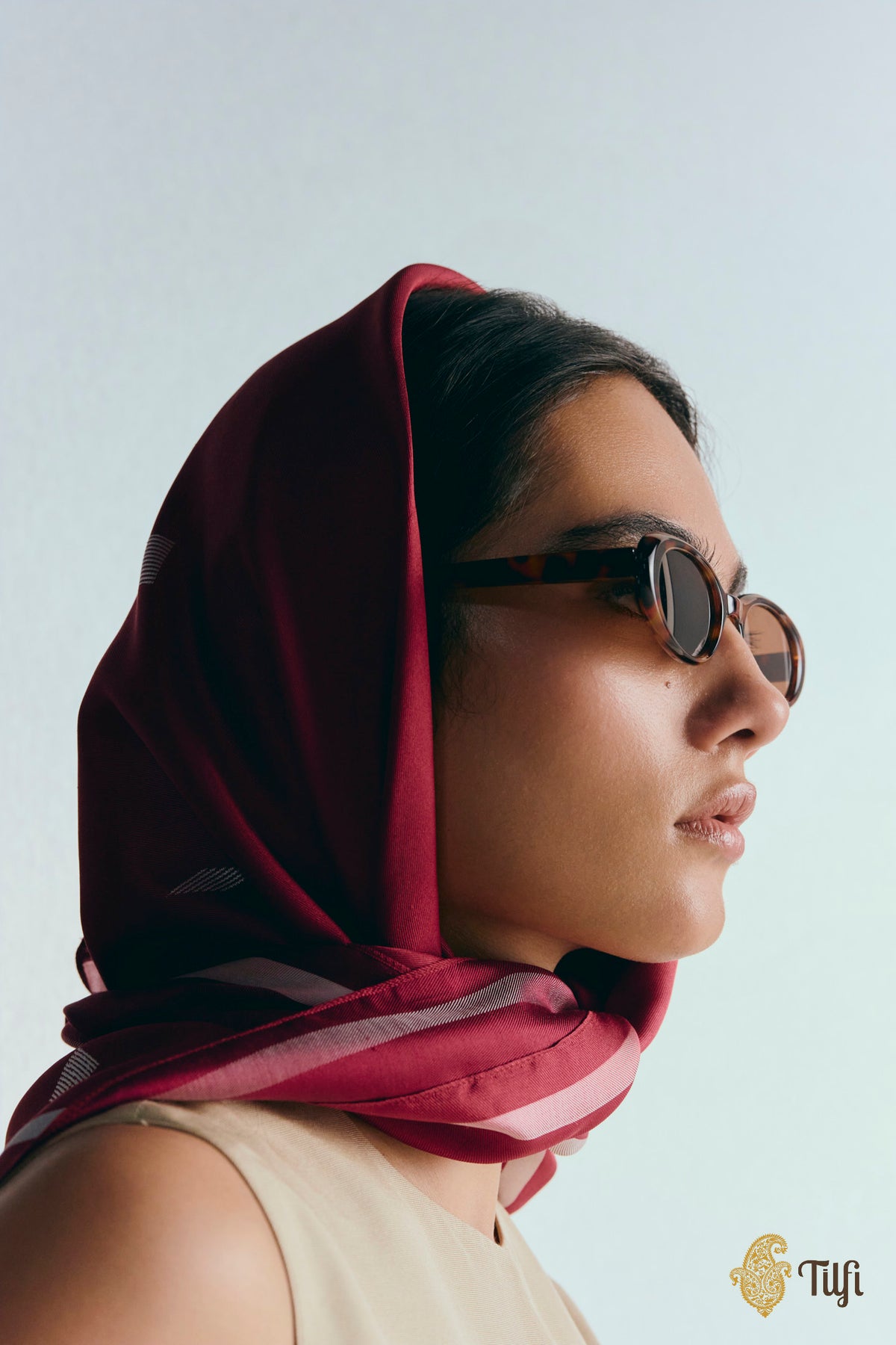 Maroon Grid Pure Silk Twill Scarf