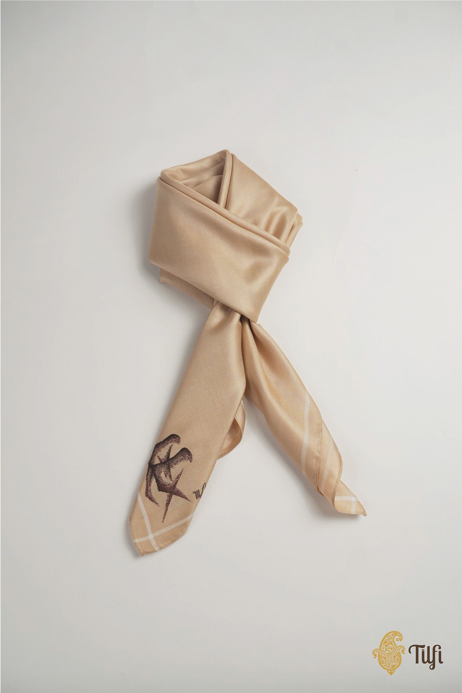 Light Brown Pure Silk Twill Scarf - Tilfi