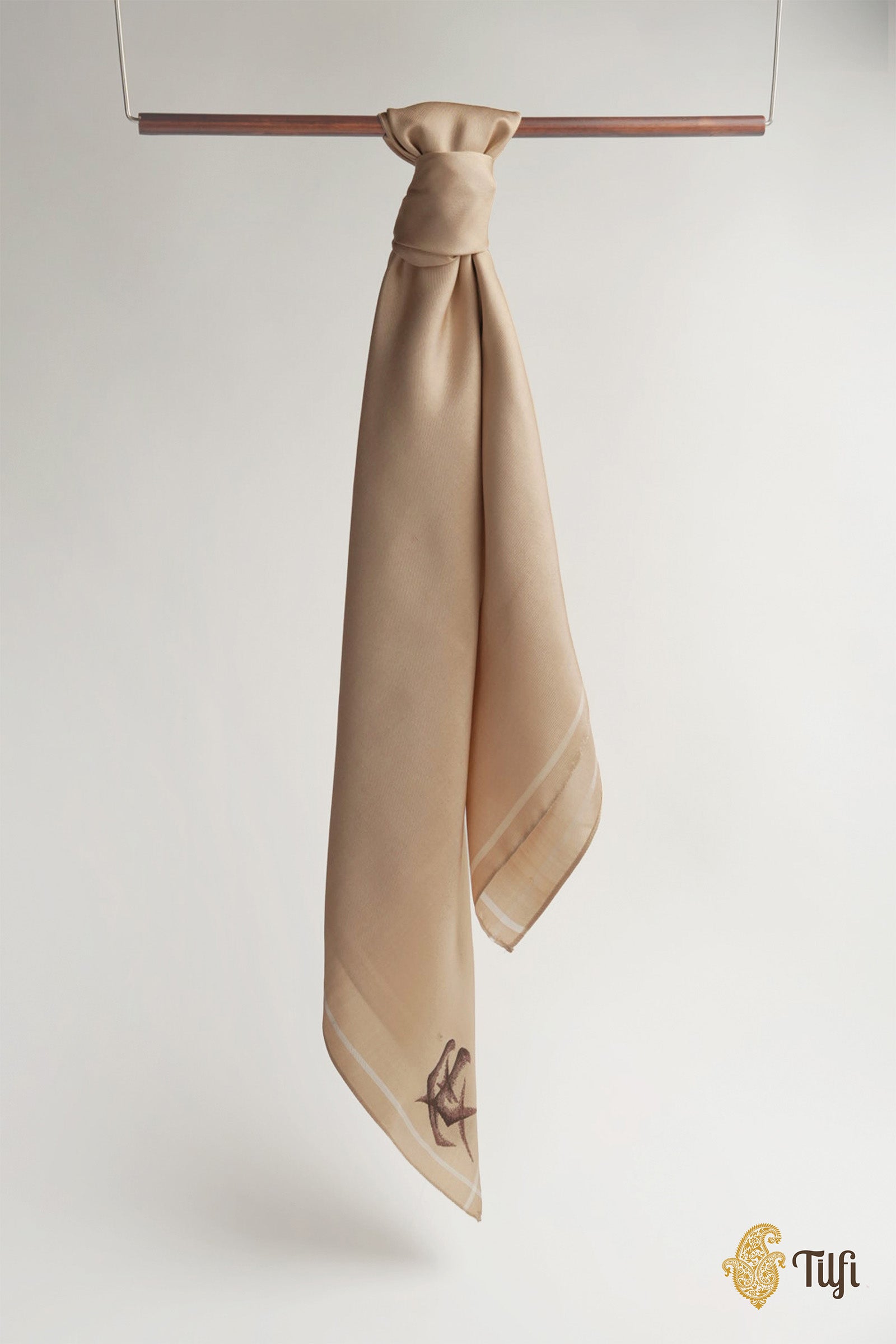 Light Brown Pure Silk Twill Scarf - Tilfi