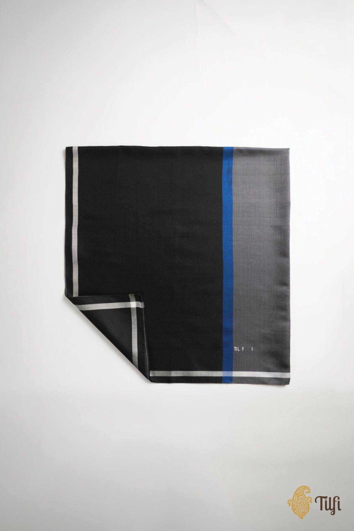 Black-Grey Pure Silk Twill Scarf