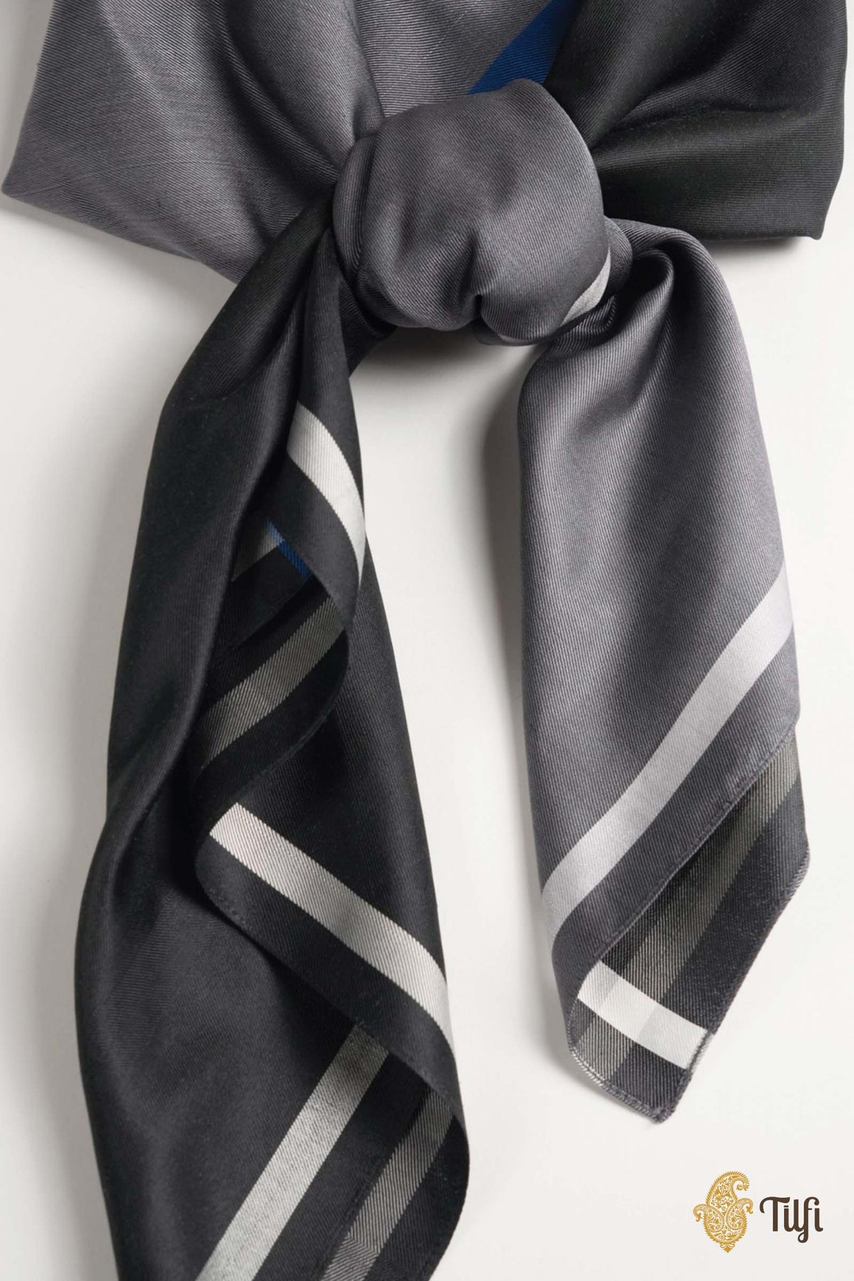 Black-Grey Pure Silk Twill Scarf
