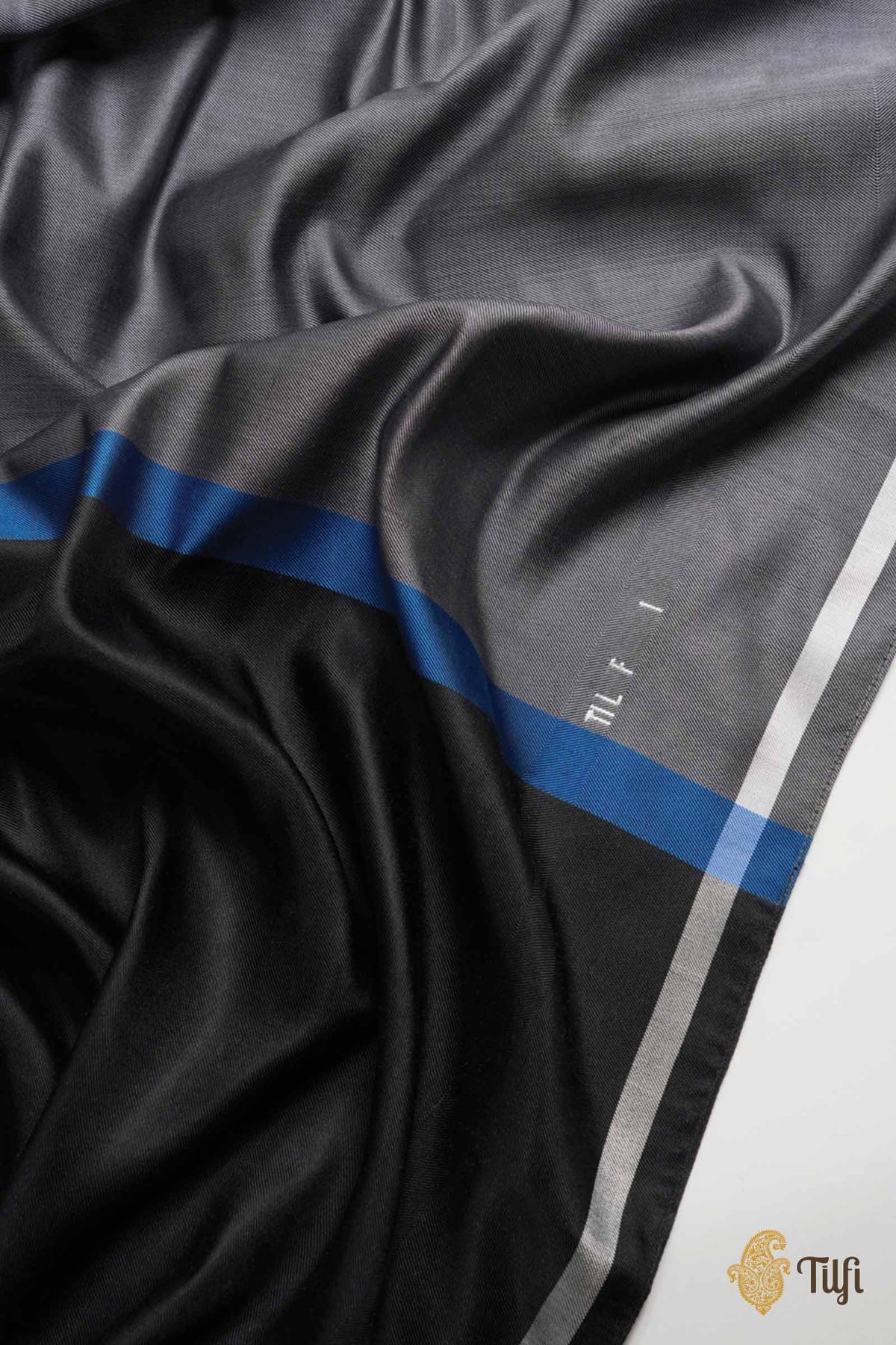 Black-Grey Pure Silk Twill Scarf