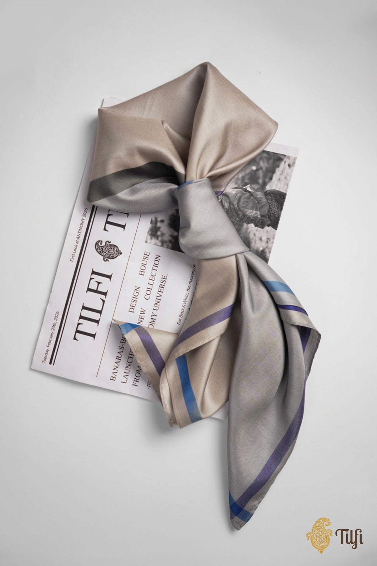 Grey Pure Silk Twill Scarf