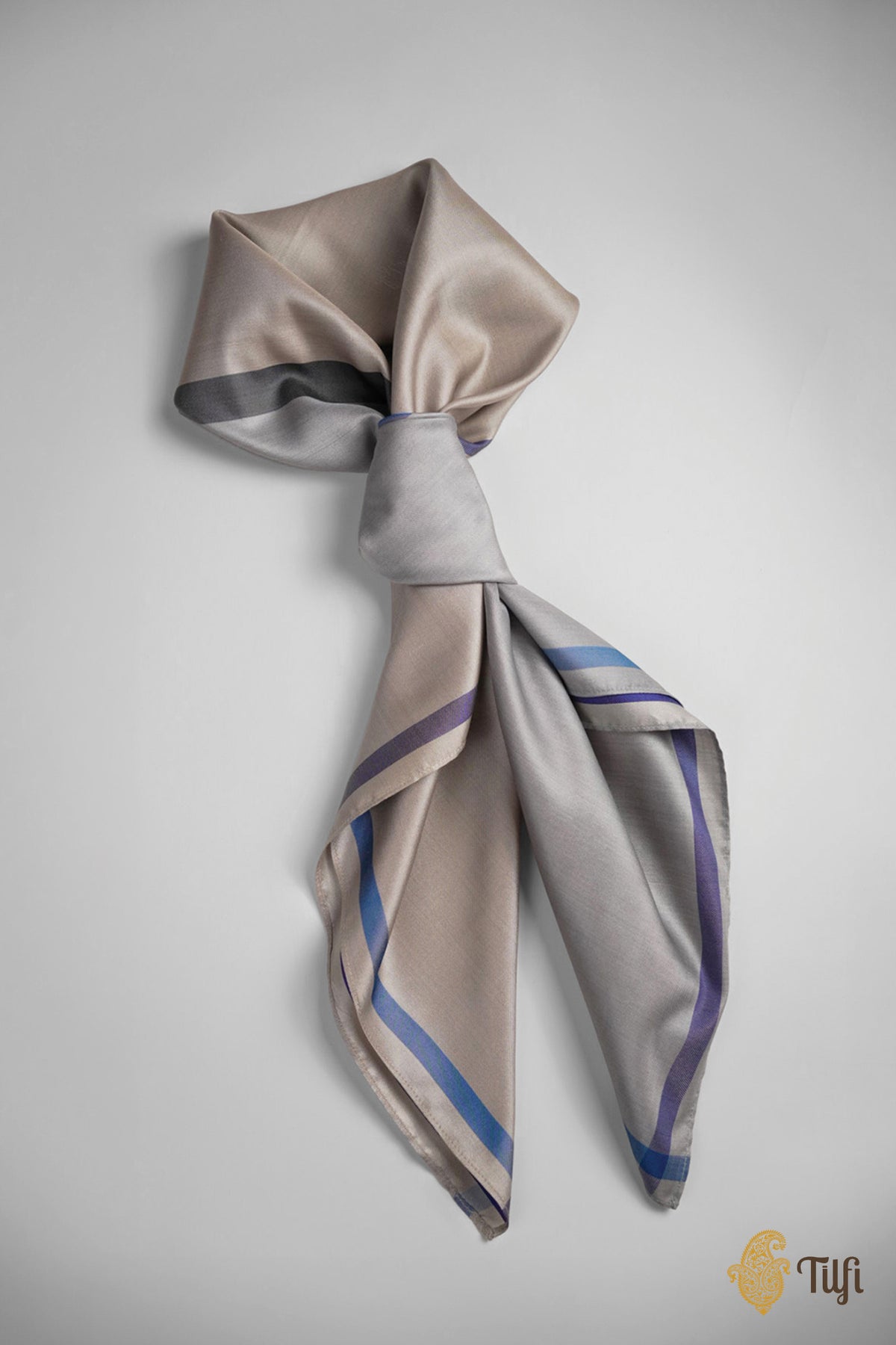 Grey Pure Silk Twill Scarf