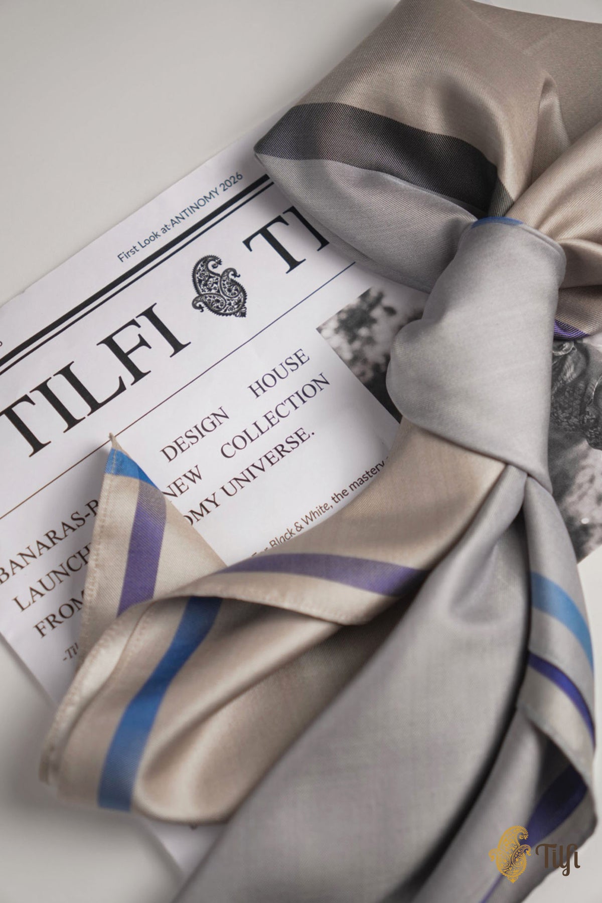 Grey Pure Silk Twill Scarf