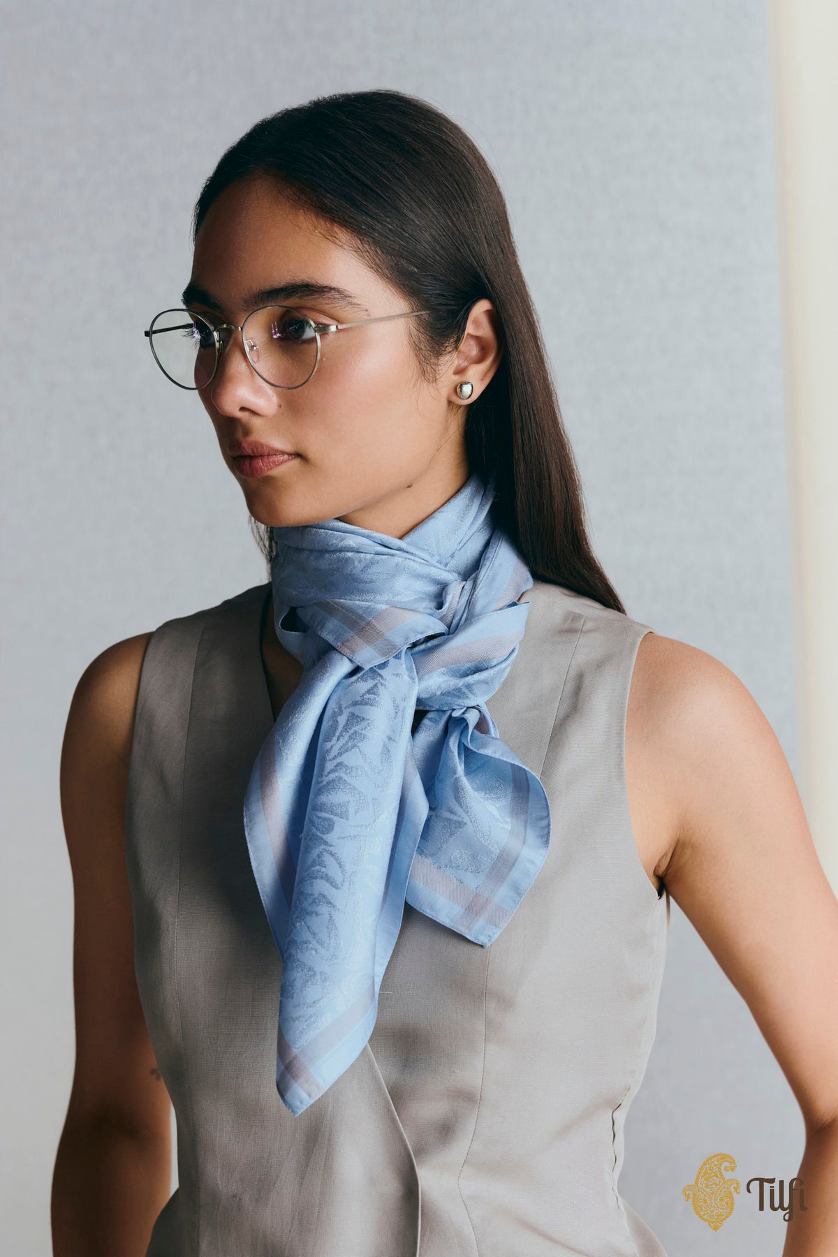 Light Blue Pure Silk Scarf