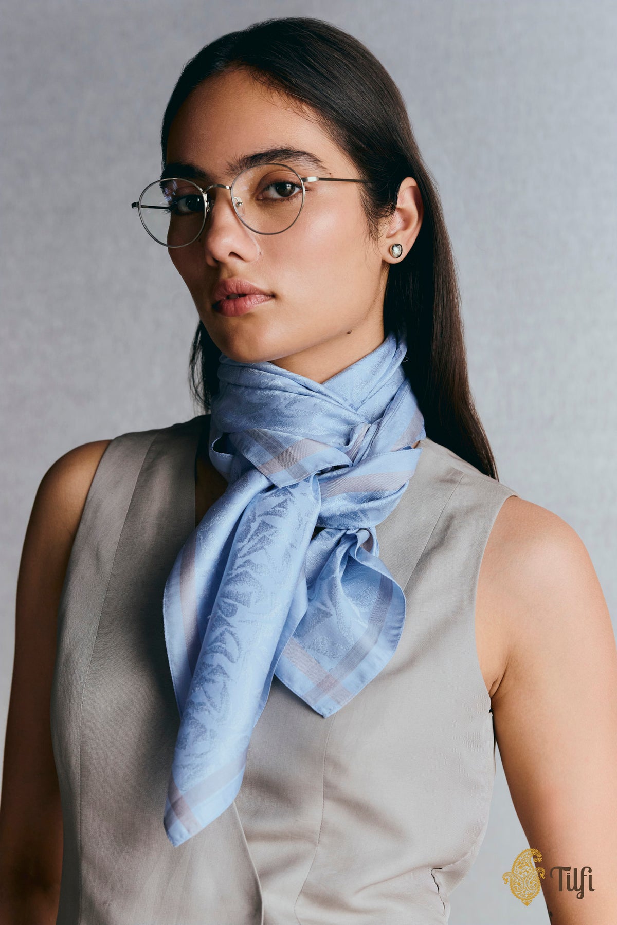 Light Blue Pure Silk Scarf