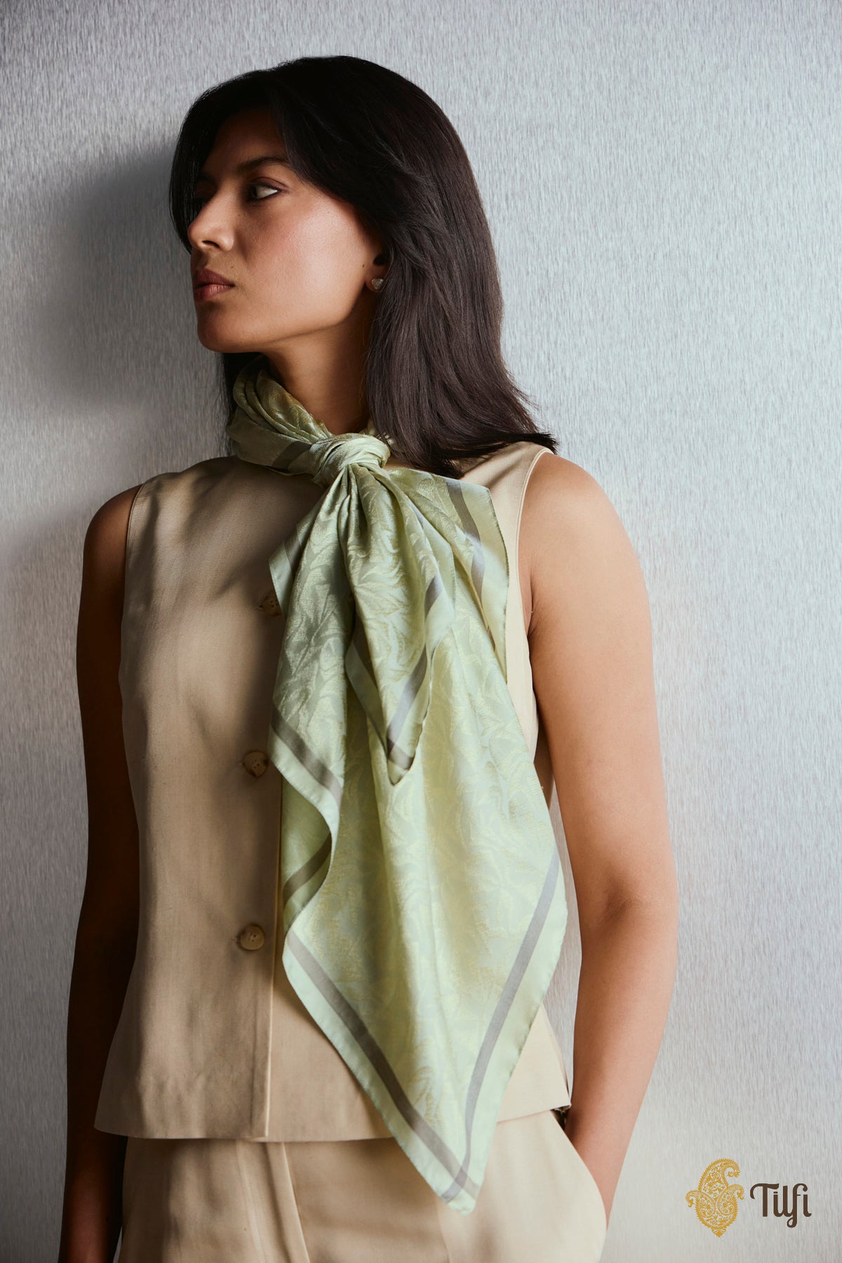 Green Pure Silk Scarf