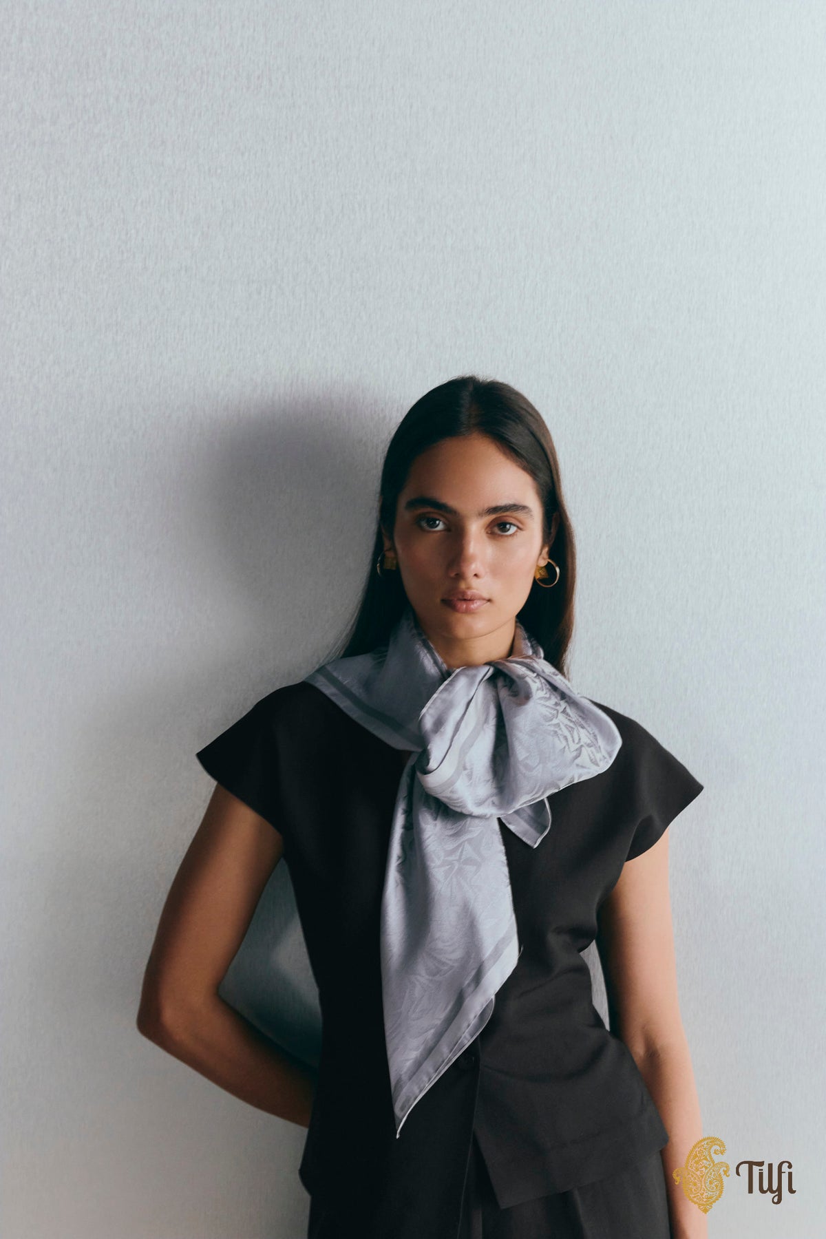 Grey Pure Silk Scarf