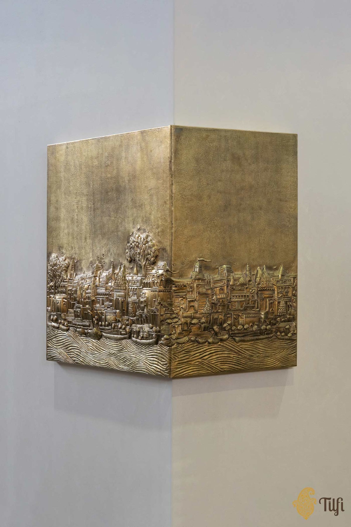 'Contours of Kashi' Brass Metal Repoussé Wall Art