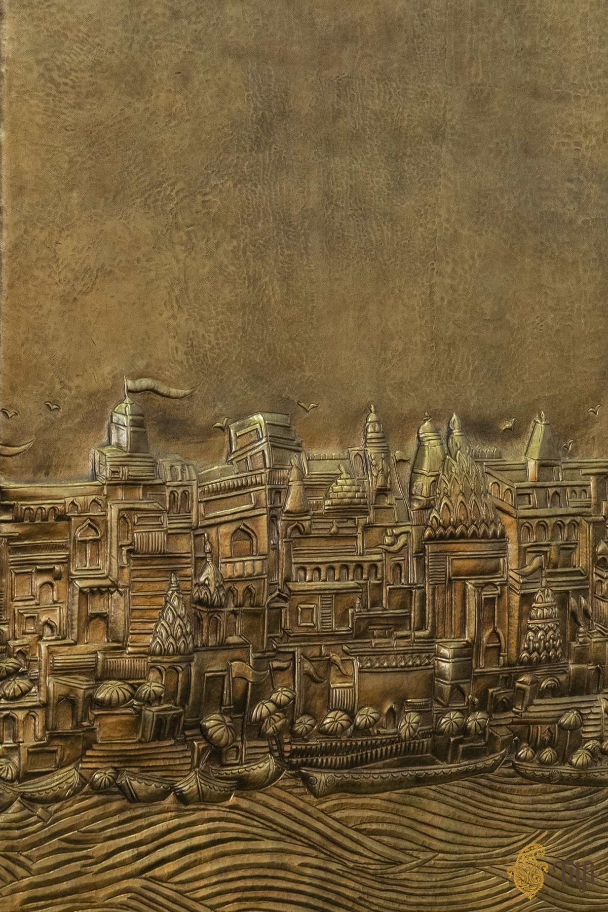 'Contours of Kashi' Brass Metal Repoussé Wall Art