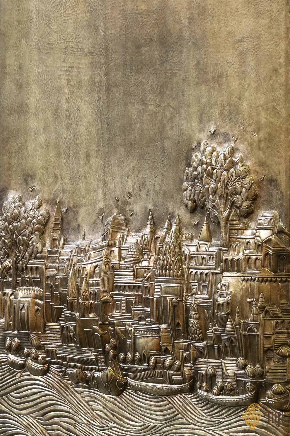 'Contours of Kashi' Brass Metal Repoussé Wall Art