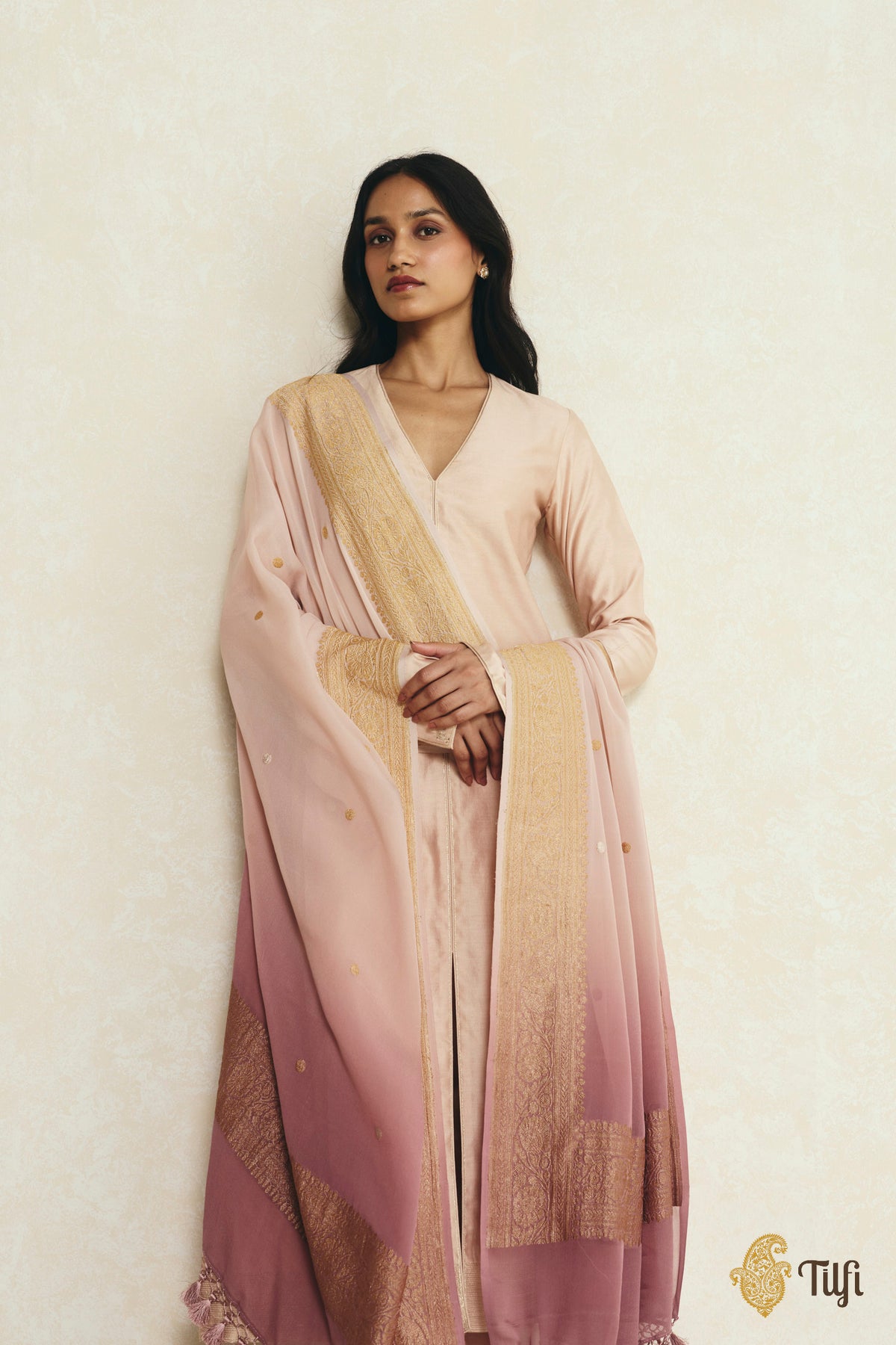 Rosy Brown Ombré Pure Khaddi Georgette Banarasi Handloom Dupatta