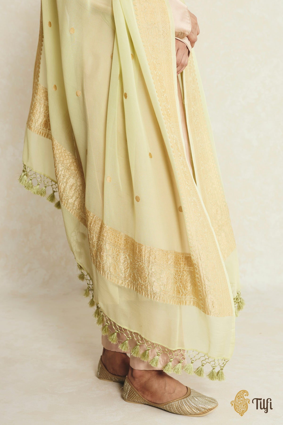 Pista Green Pure Khaddi Georgette Banarasi Handloom Dupatta