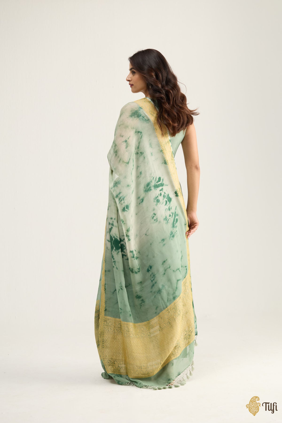Sage Green Pure Khaddi Chiffon Georgette Hand tied-and-dyed Dupatta