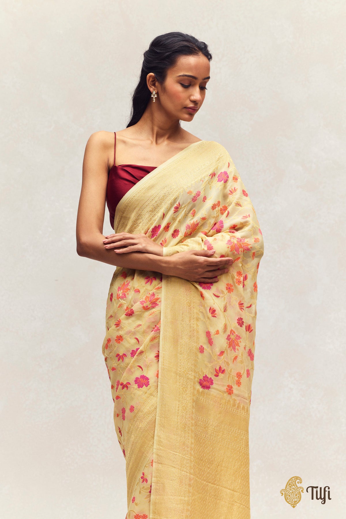 'Nitya' Yellow Pure Khaddi Georgette Banarasi Handloom Saree