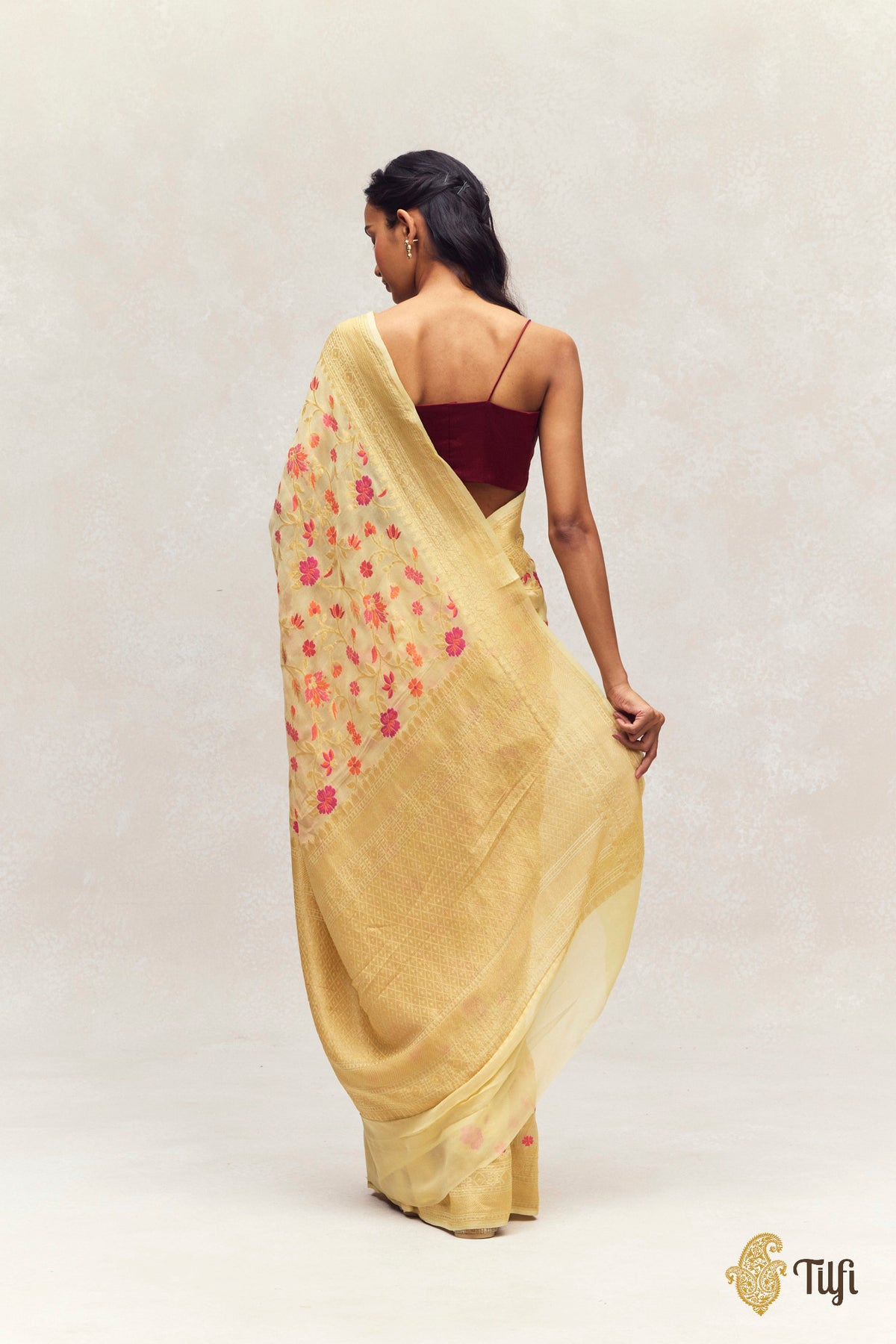 'Nitya' Yellow Pure Khaddi Georgette Banarasi Handloom Saree