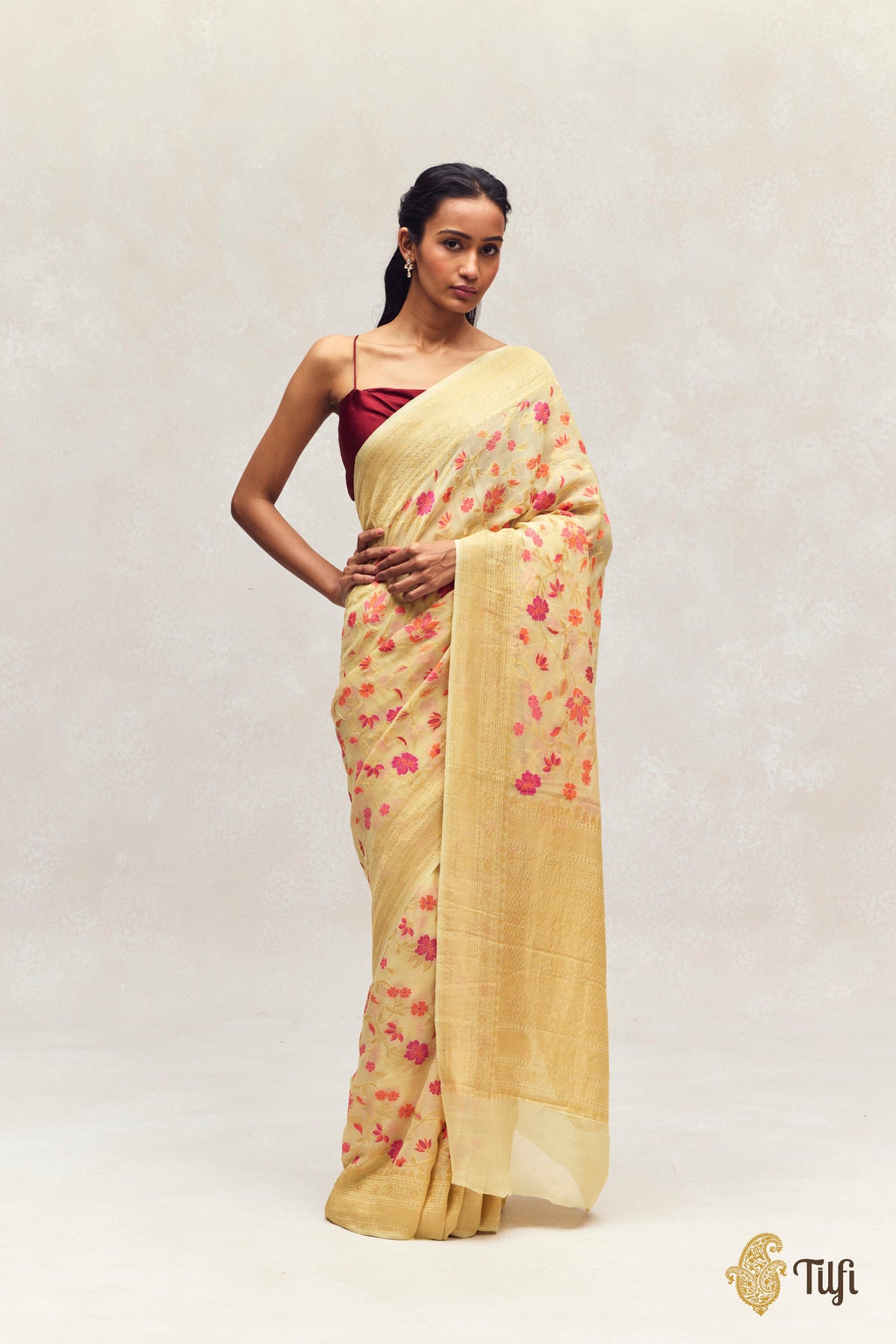 'Nitya' Yellow Pure Khaddi Georgette Banarasi Handloom Saree