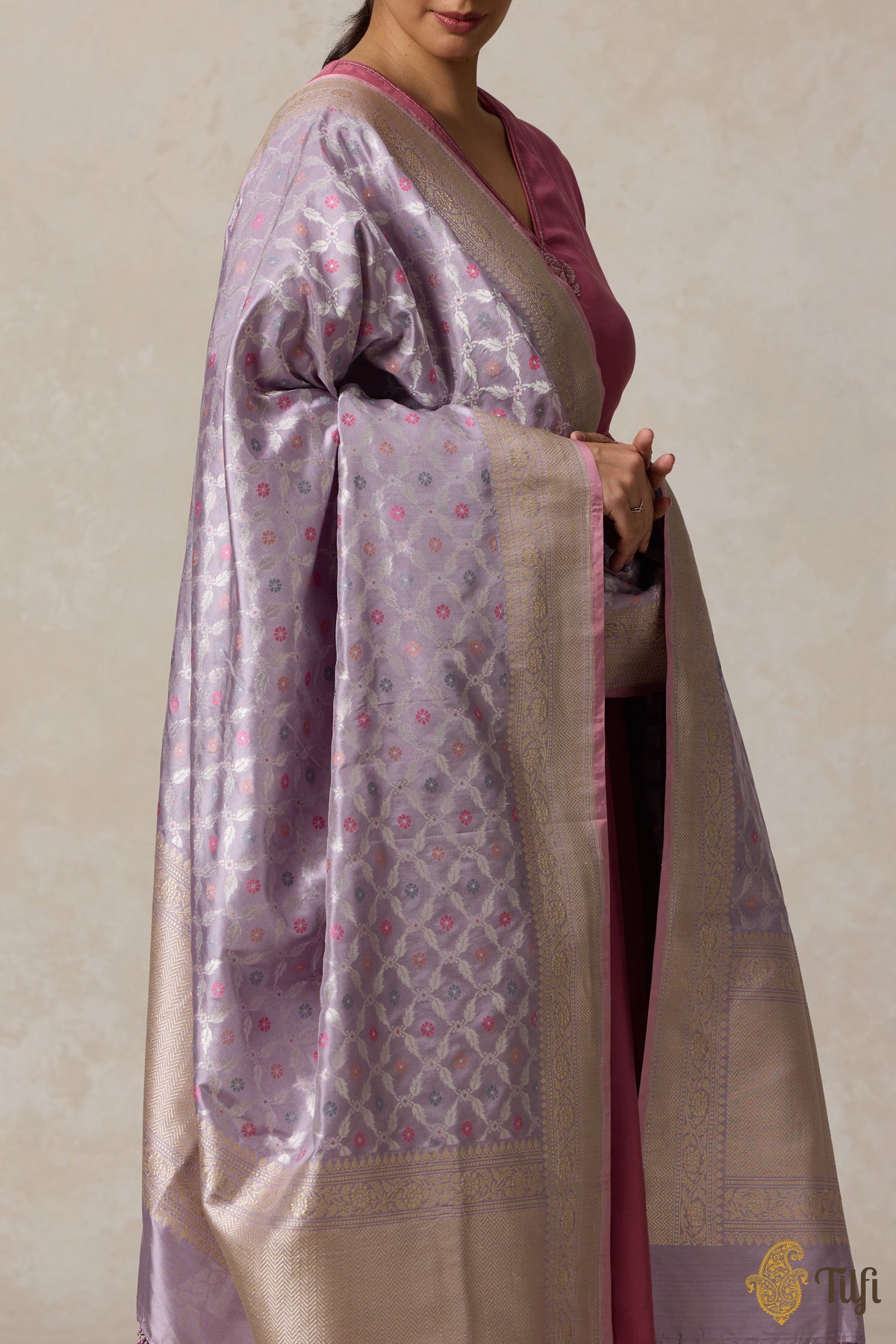 Light Lavender Pure Katan Silk Banarasi Handloom Dupatta