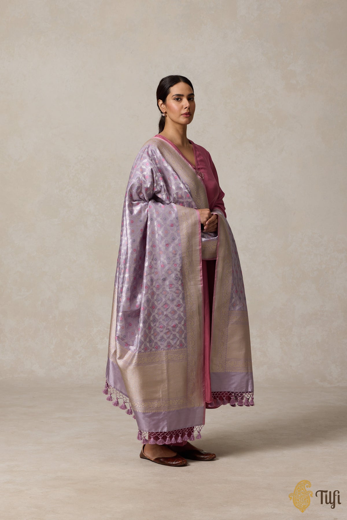 Light Lavender Pure Katan Silk Banarasi Handloom Dupatta