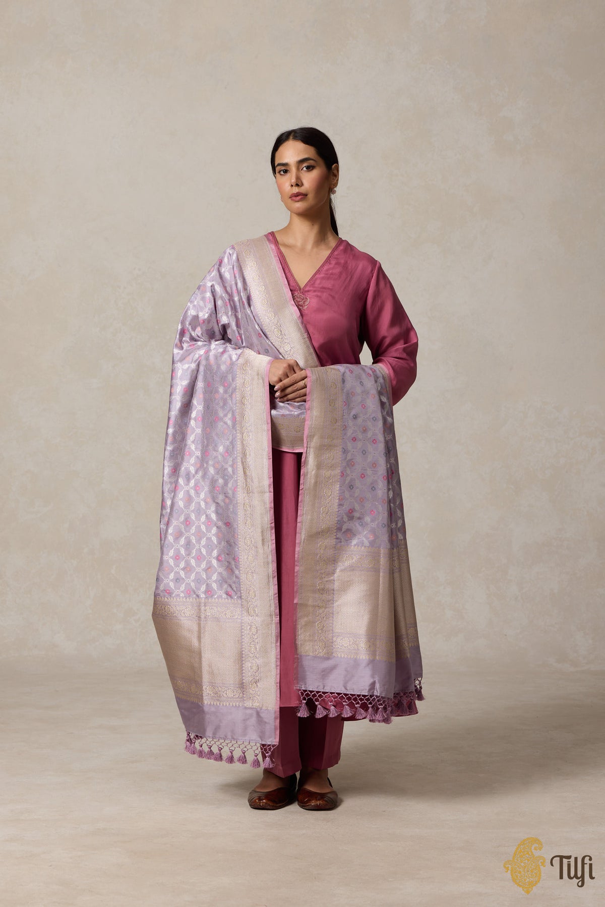 Light Lavender Pure Katan Silk Banarasi Handloom Dupatta