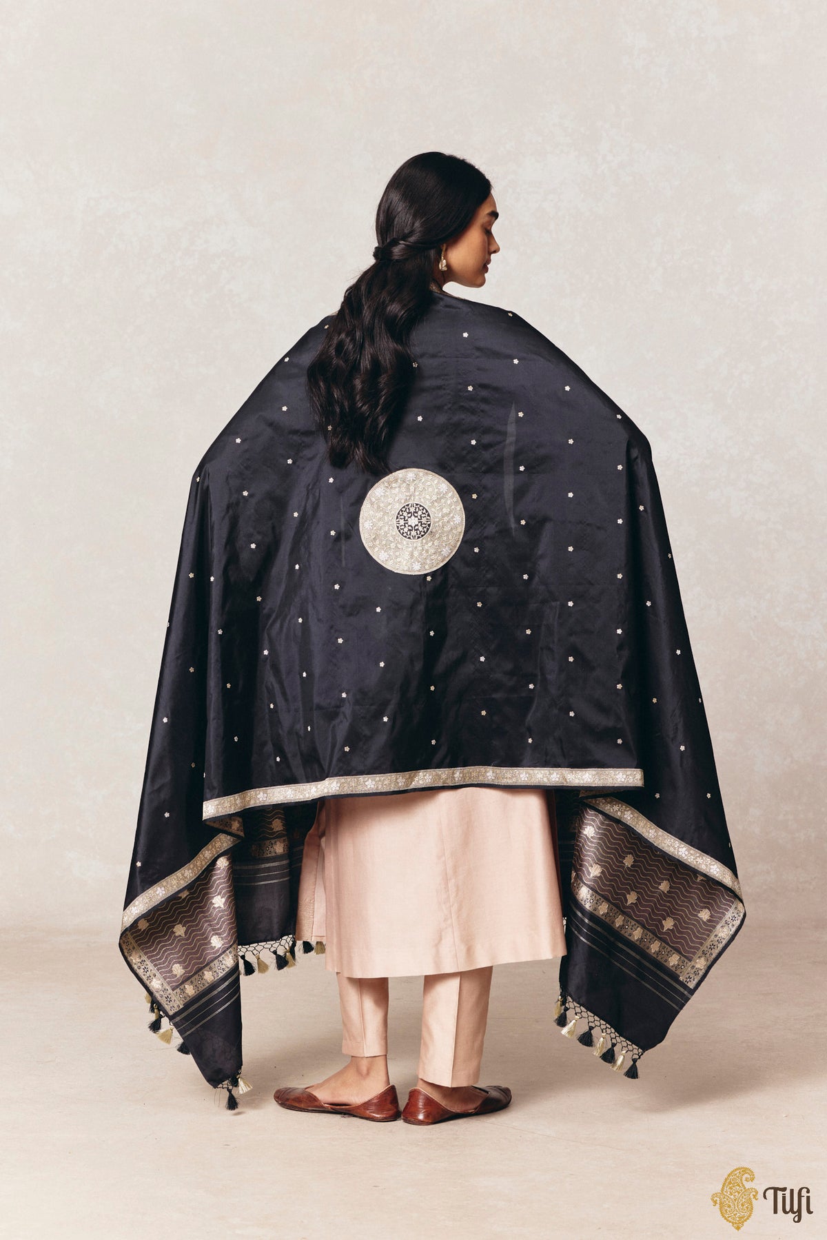 Black Pure Katan Silk Banarasi Handloom Dupatta