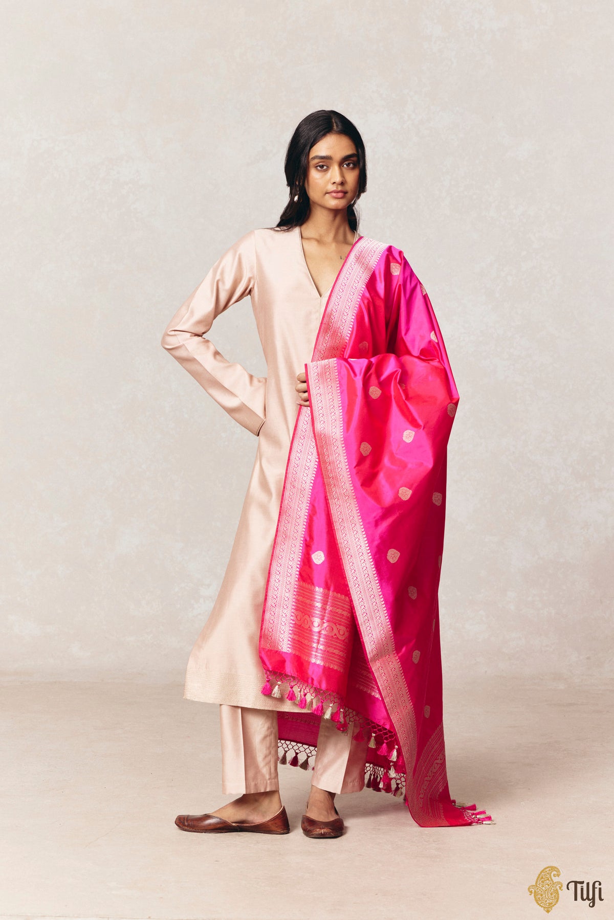 Red-Rani Pink Pure Katan Silk Banarasi Handloom Dupatta