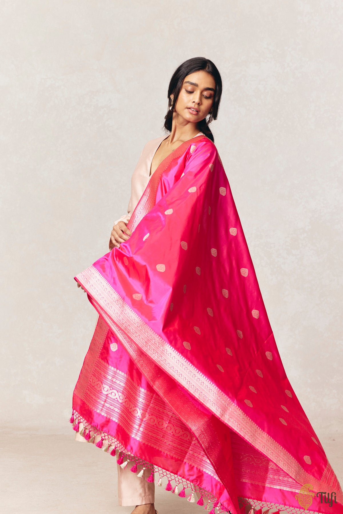 Red-Rani Pink Pure Katan Silk Banarasi Handloom Dupatta