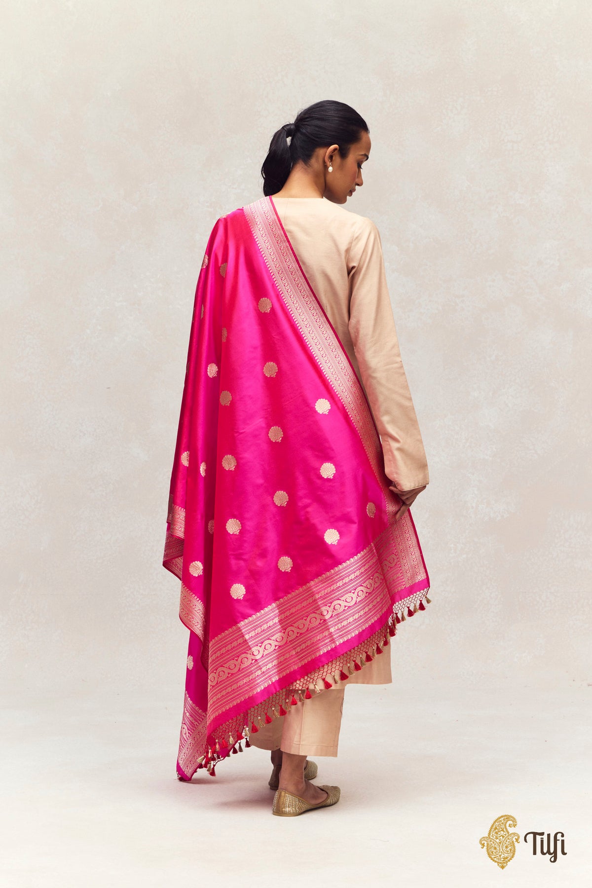 Rani Pink Pure Katan Silk Banarasi Handloom Dupatta