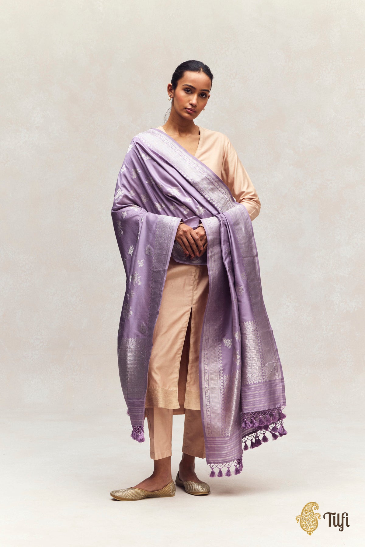 Light Mauve Pure Katan Silk Banarasi Handloom Dupatta