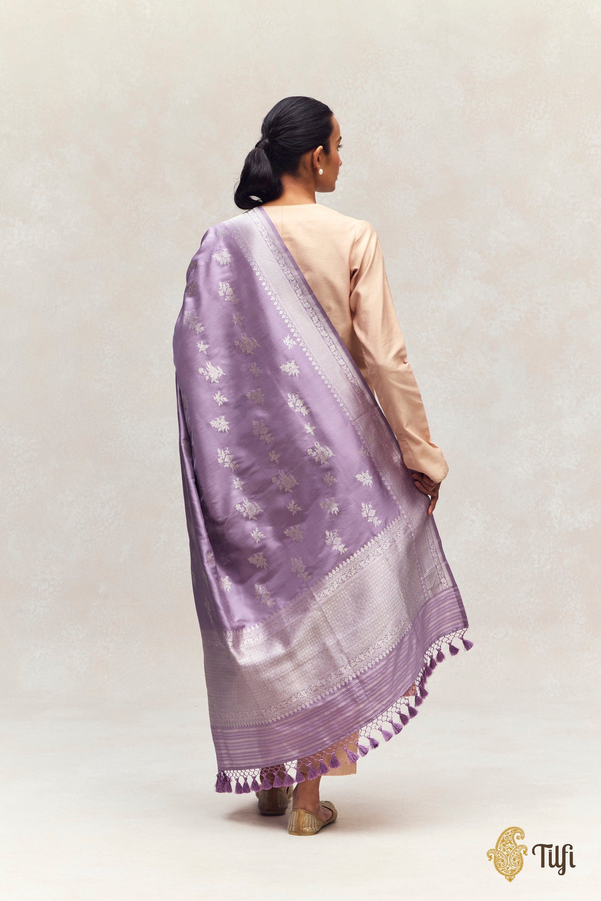 Light Mauve Pure Katan Silk Banarasi Handloom Dupatta