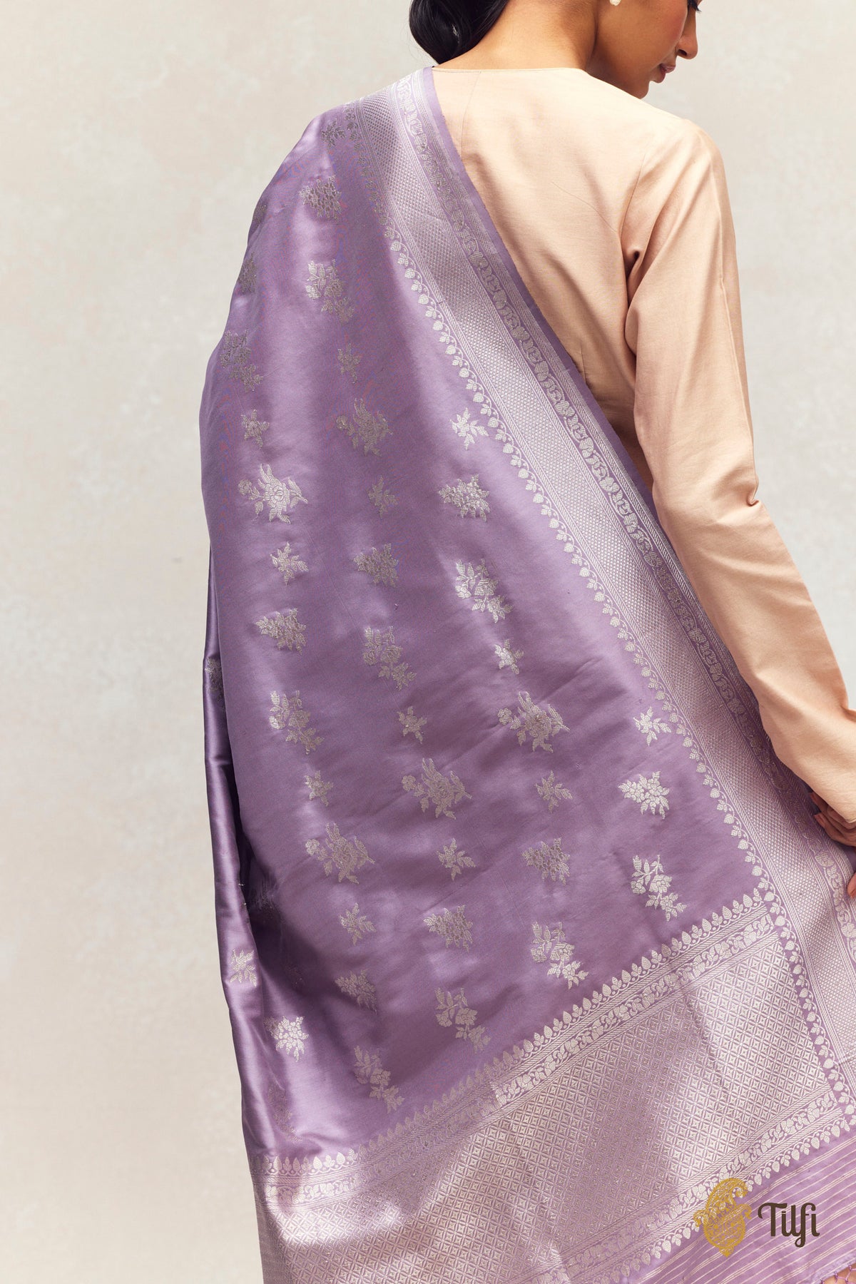 Light Mauve Pure Katan Silk Banarasi Handloom Dupatta