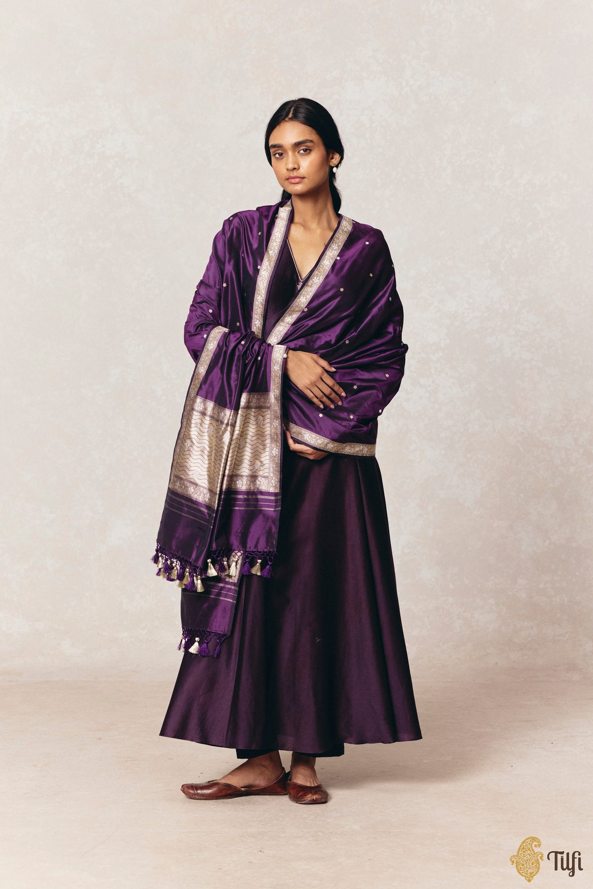 Purple Pure Katan Silk Banarasi Handloom Dupatta