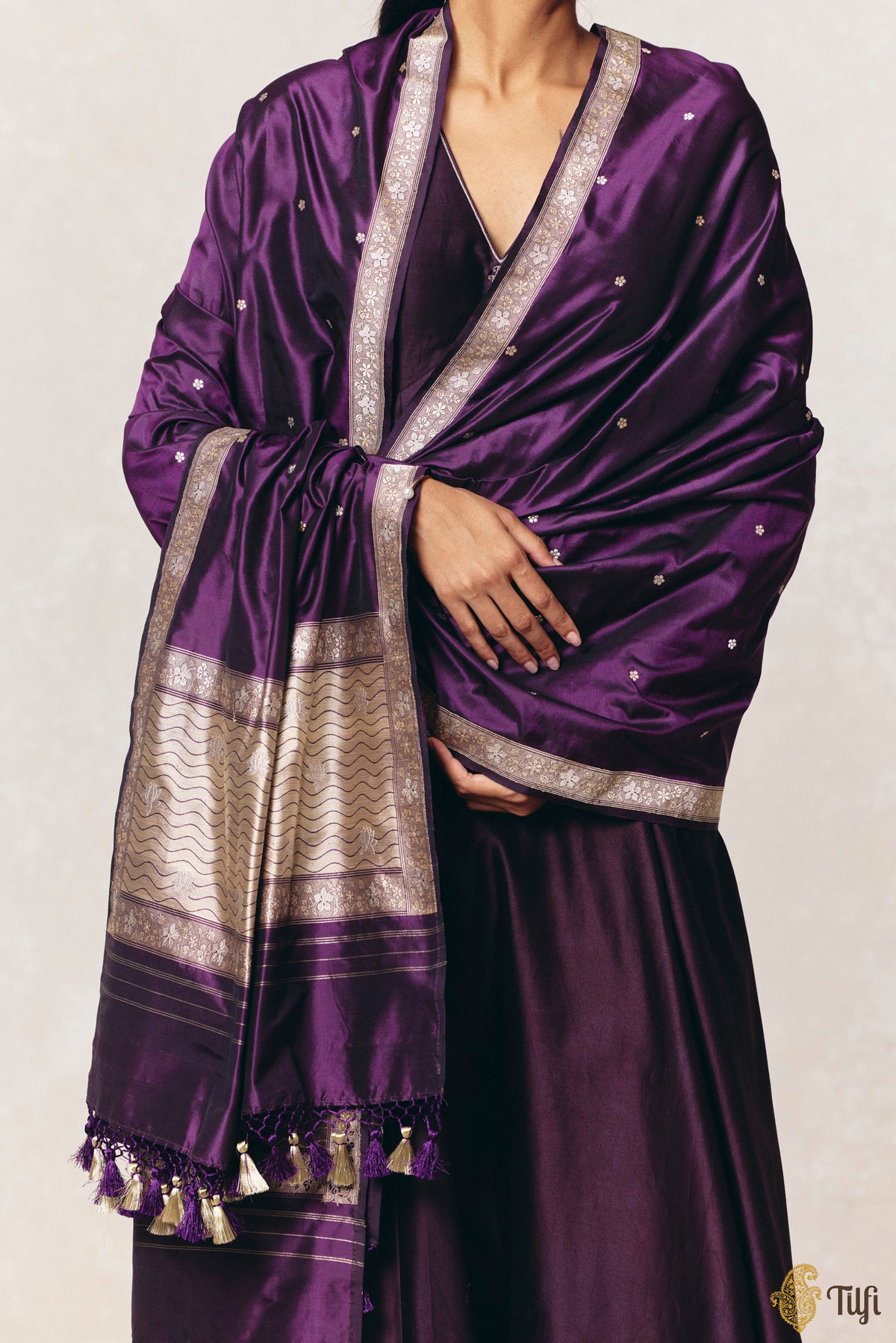 Purple Pure Katan Silk Banarasi Handloom Dupatta