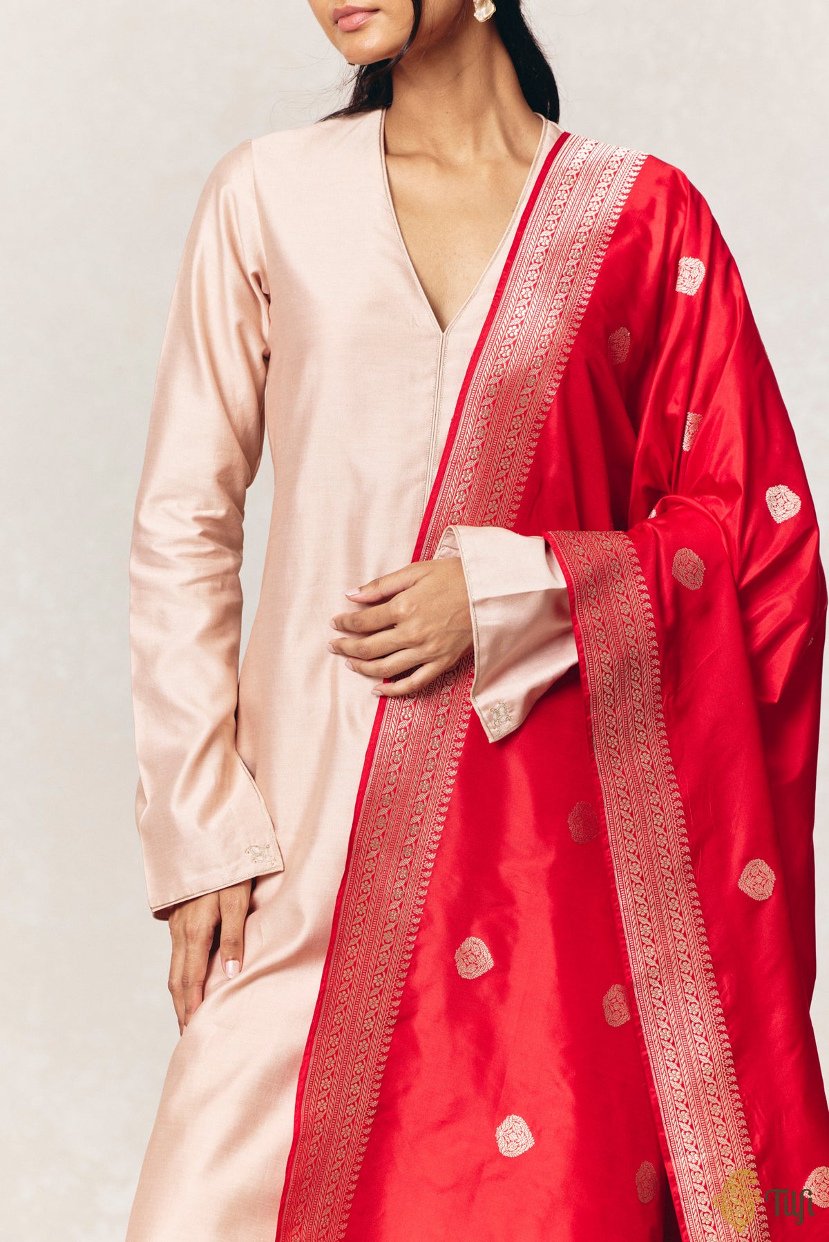 Red Pure Katan Silk Banarasi Handloom Dupatta