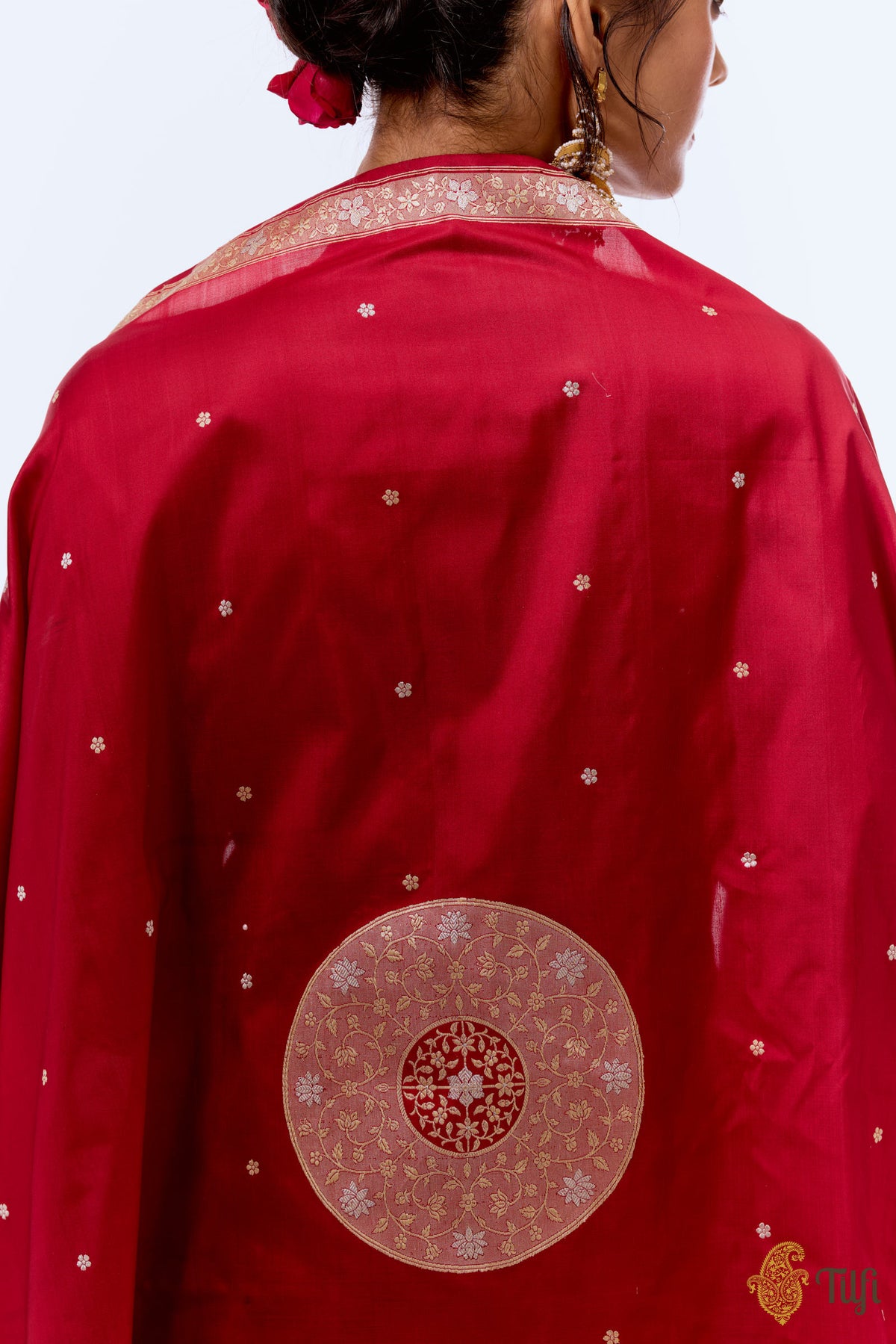 Deep Red Pure Katan Silk Banarasi Handloom Dupatta