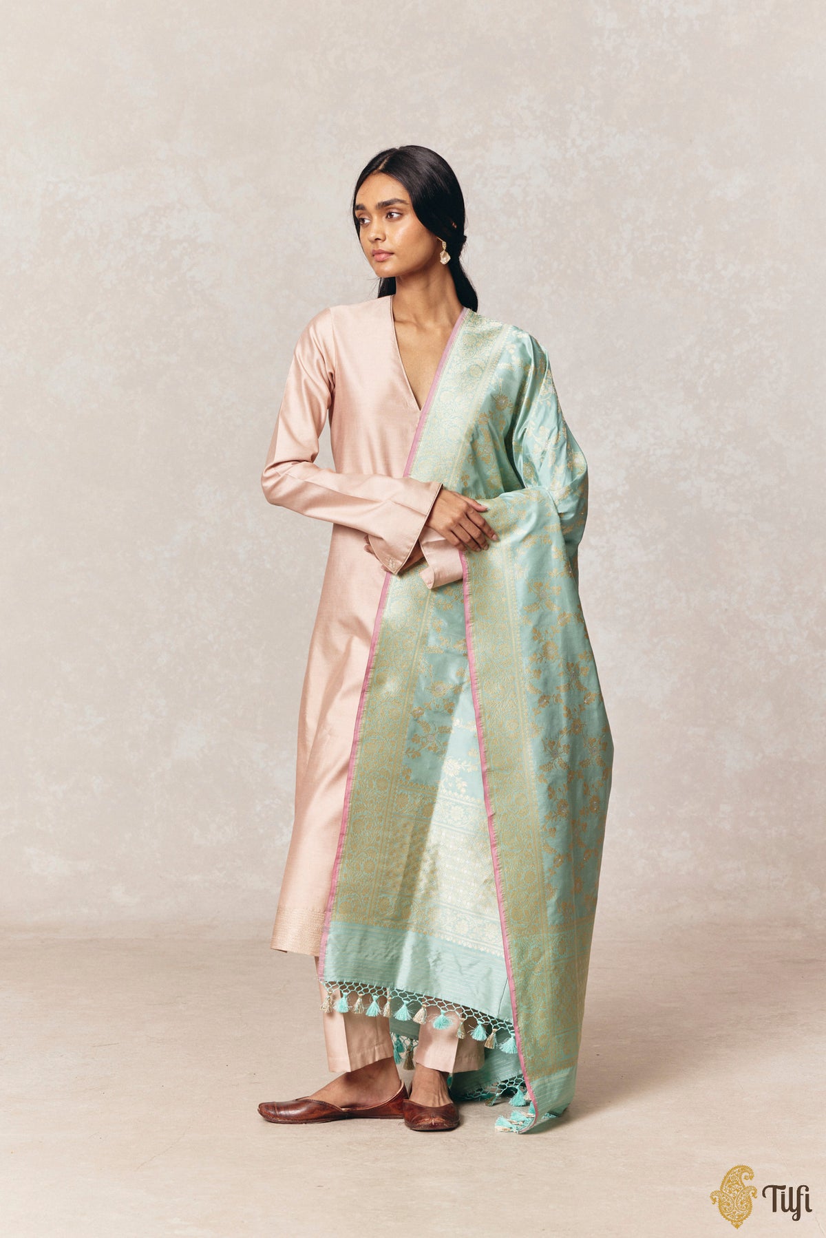 Light Blue Pure Katan Silk Banarasi Handloom Dupatta