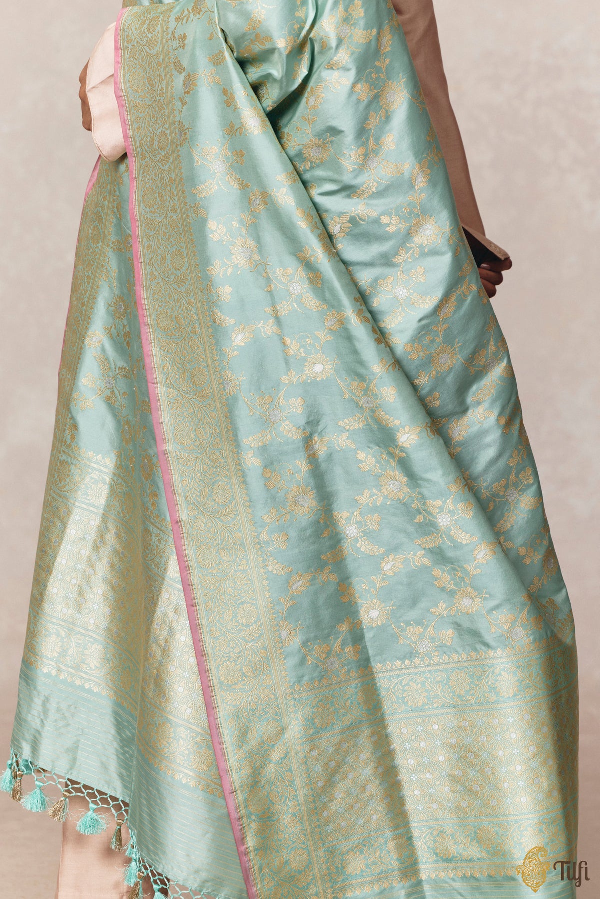 Light Blue Pure Katan Silk Banarasi Handloom Dupatta