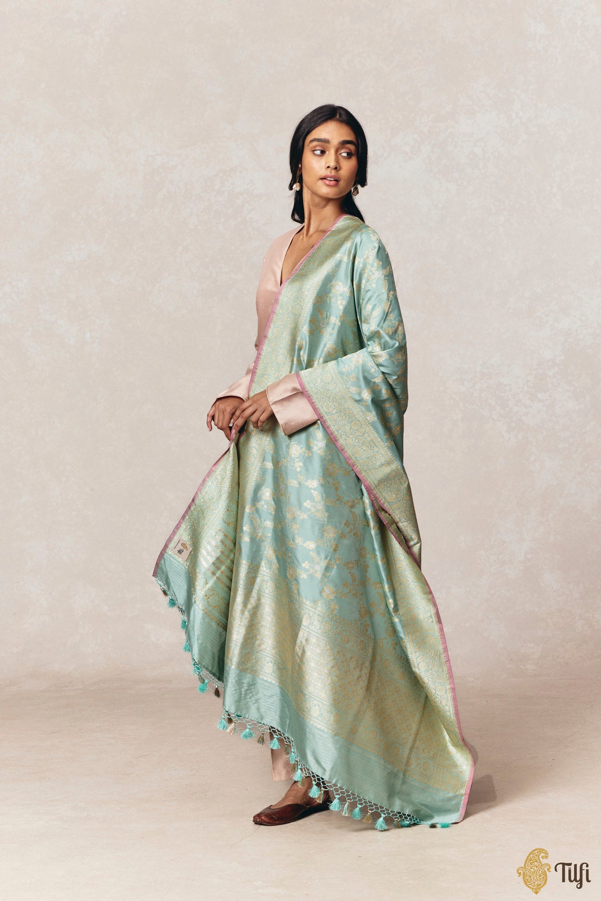 Light Blue Pure Katan Silk Banarasi Handloom Dupatta