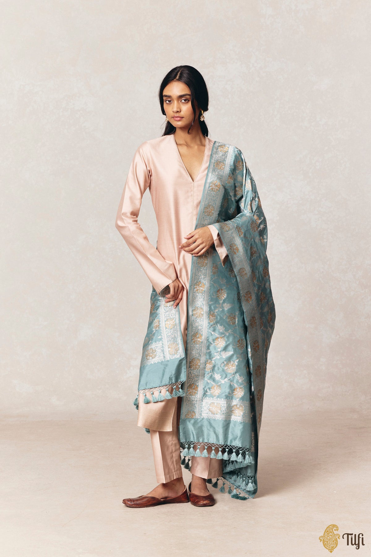 Blue Pure Katan Silk Banarasi Kadwa Handloom Dupatta