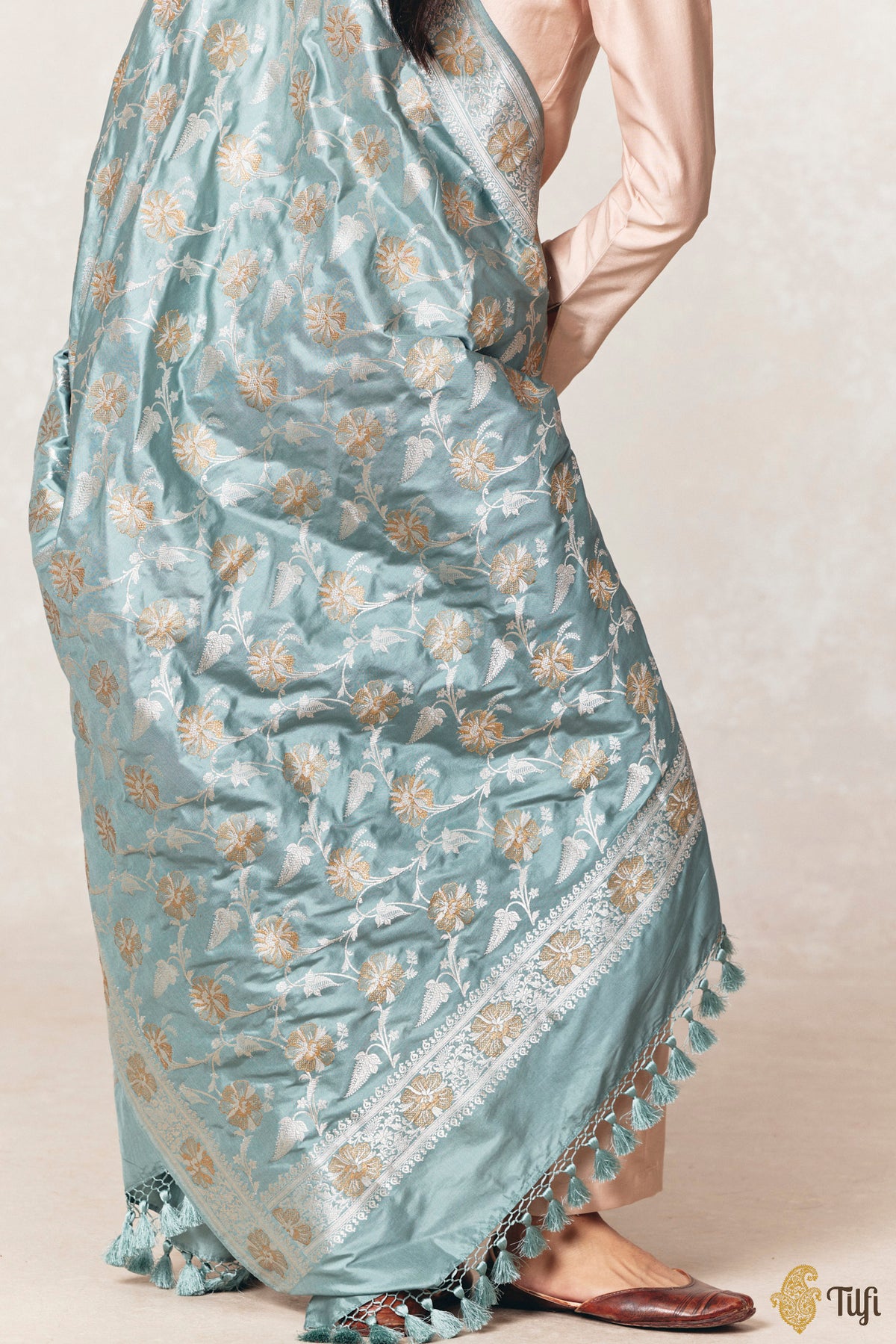 Blue Pure Katan Silk Banarasi Kadwa Handloom Dupatta