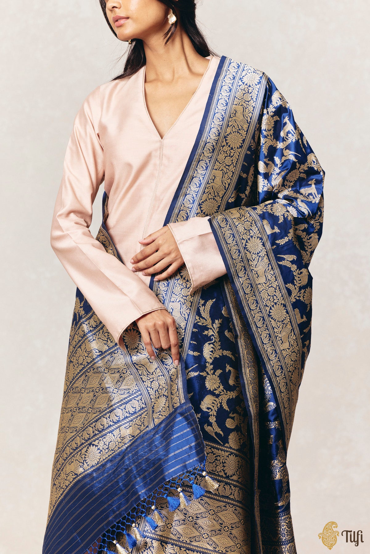 Royal Blue Pure Katan Silk Banarasi Handwoven Dupatta