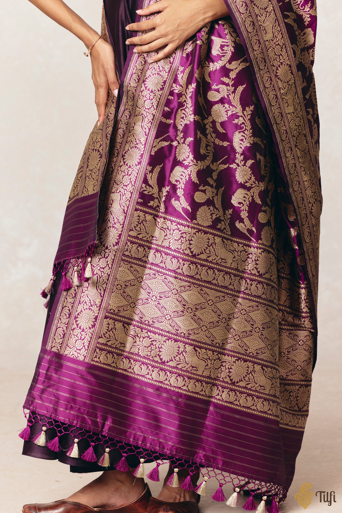 Magenta Pure Katan Silk Banarasi Handwoven Dupatta