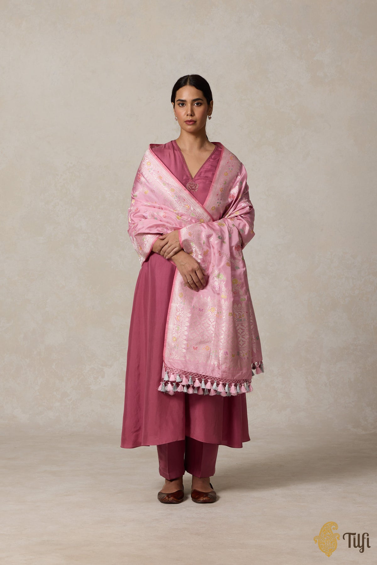 Pink Pure Katan Silk Banarasi Handloom Dupatta