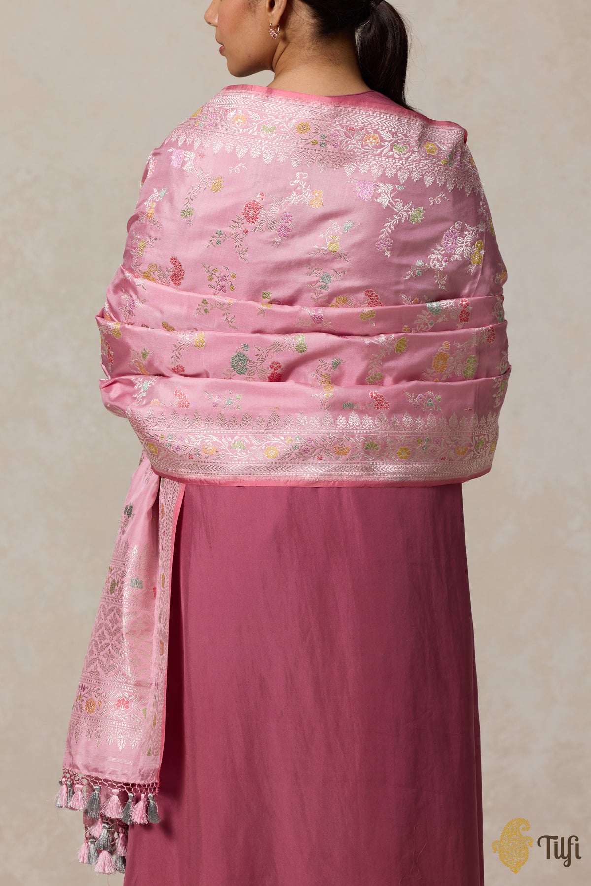 Pink Pure Katan Silk Banarasi Handloom Dupatta