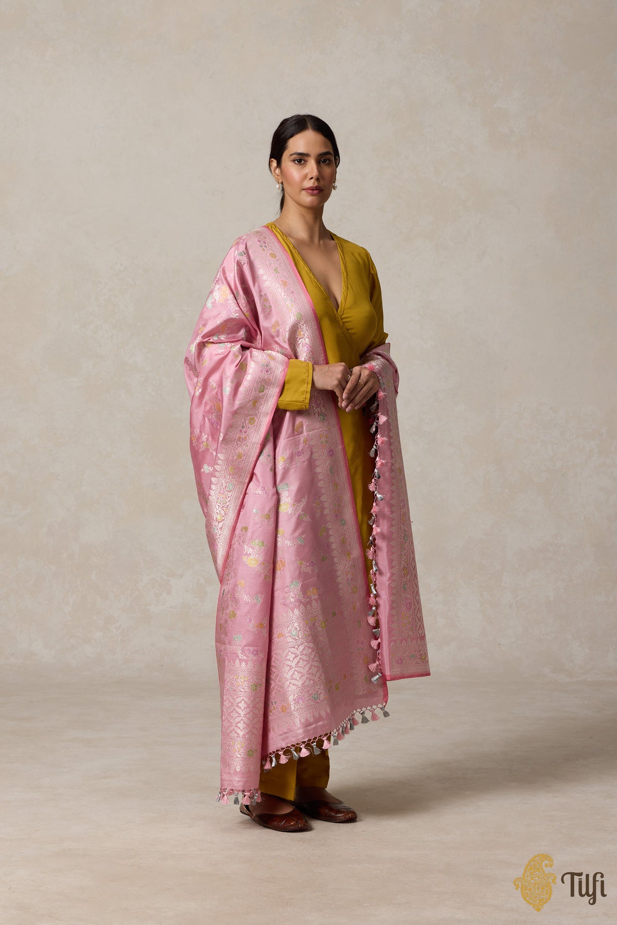 Pink Pure Katan Silk Banarasi Handloom Dupatta