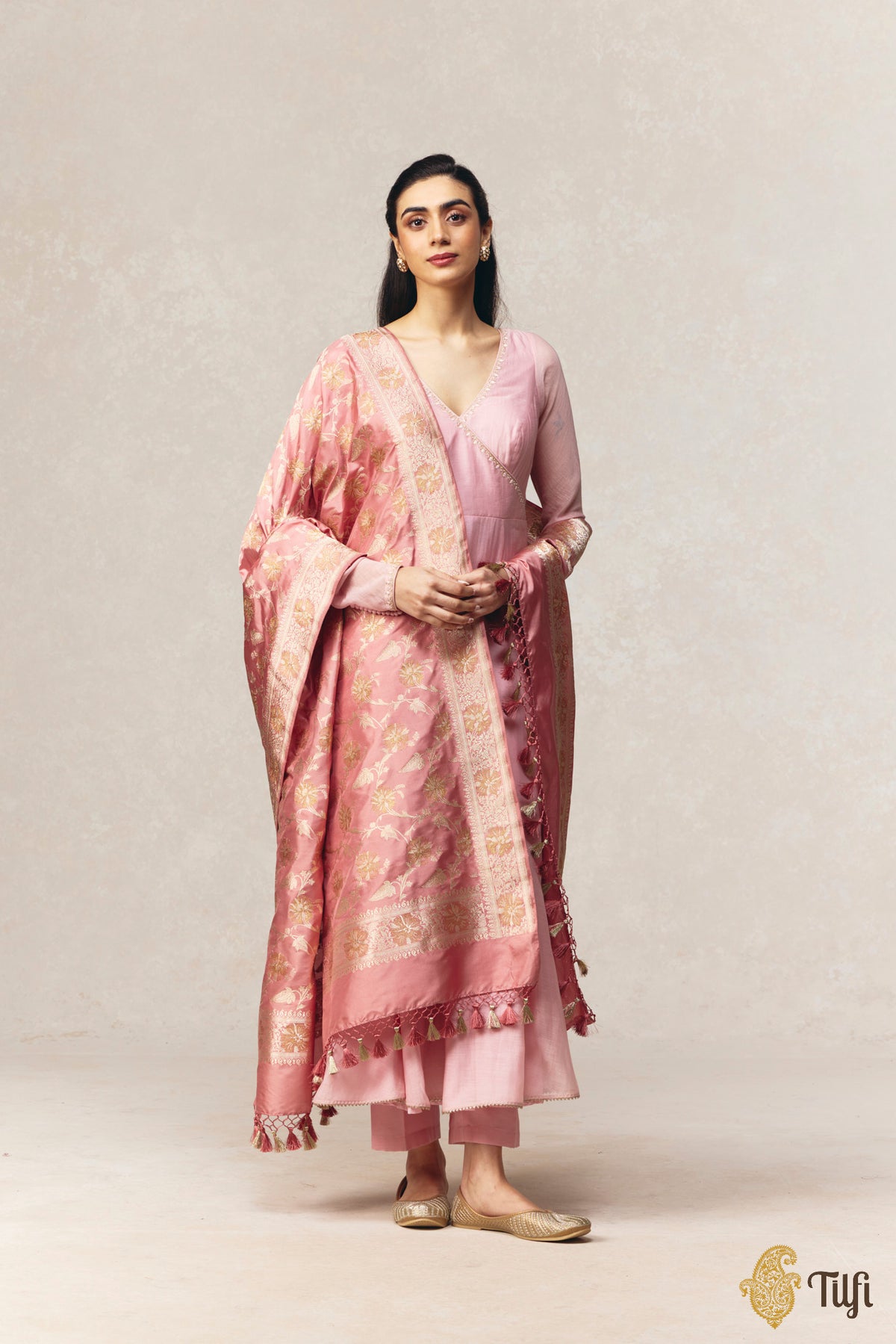 Soft Pink Pure Katan Silk Banarasi Kadwa Handloom Dupatta